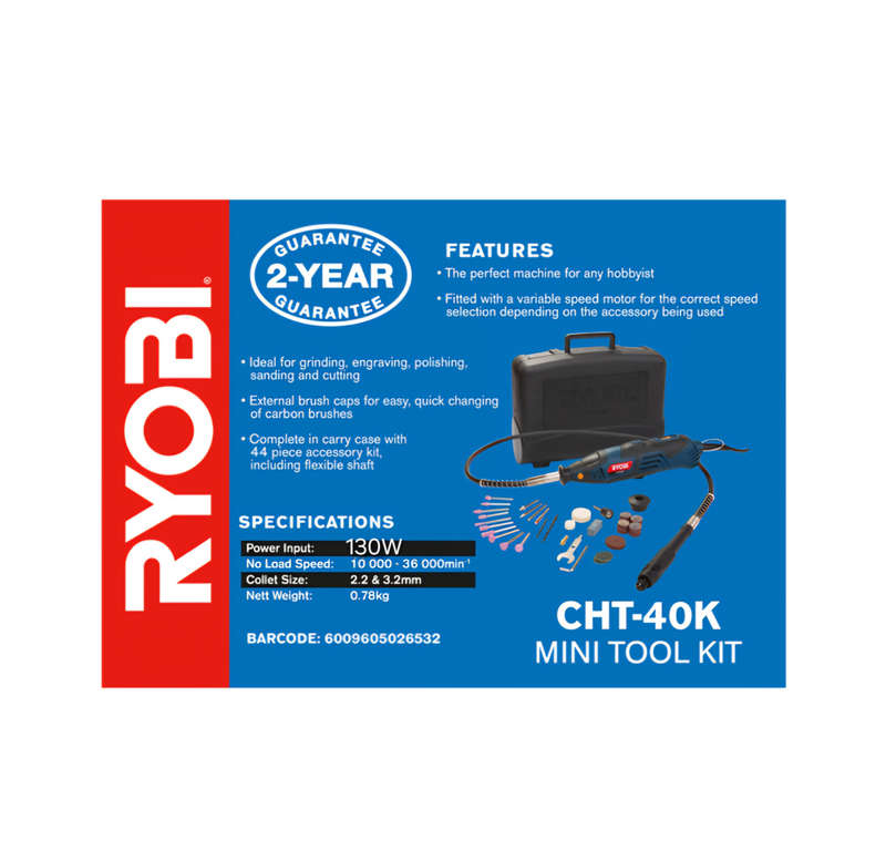 Ryobi Mini Tool KIT 130W With 40 PCE Accessory and Flexible Shaft CHT-40K