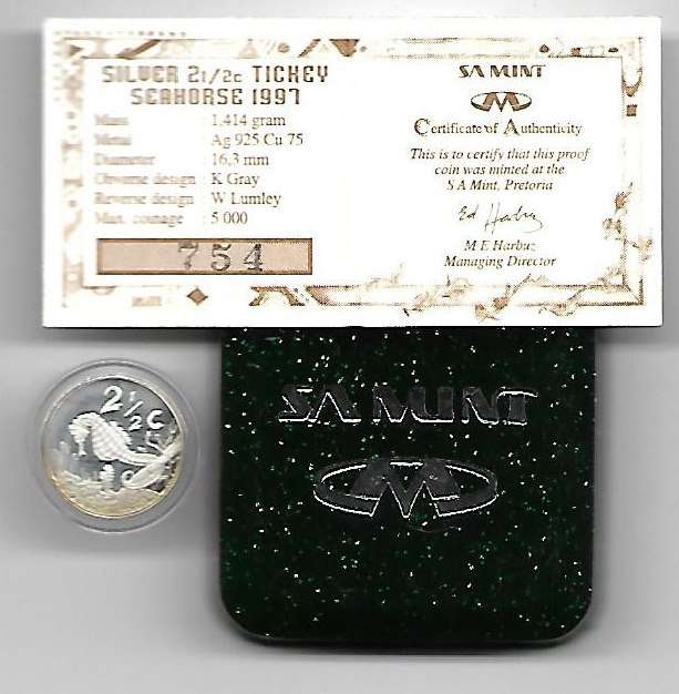 R1 AUCTION - 1997 2 1/2C PROOF SILVER TICKEY - SEAHORSE