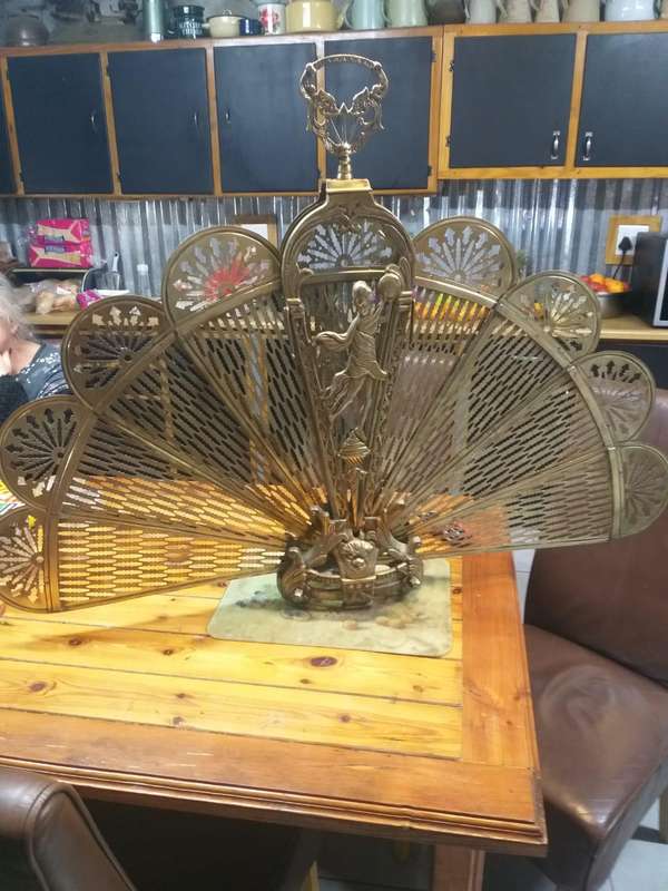 1920 Victorian Solid Brass Peacock Fireplace Grid