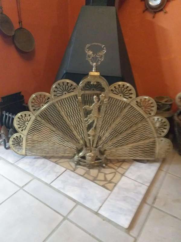 1920 Victorian Solid Brass Peacock Fireplace Grid