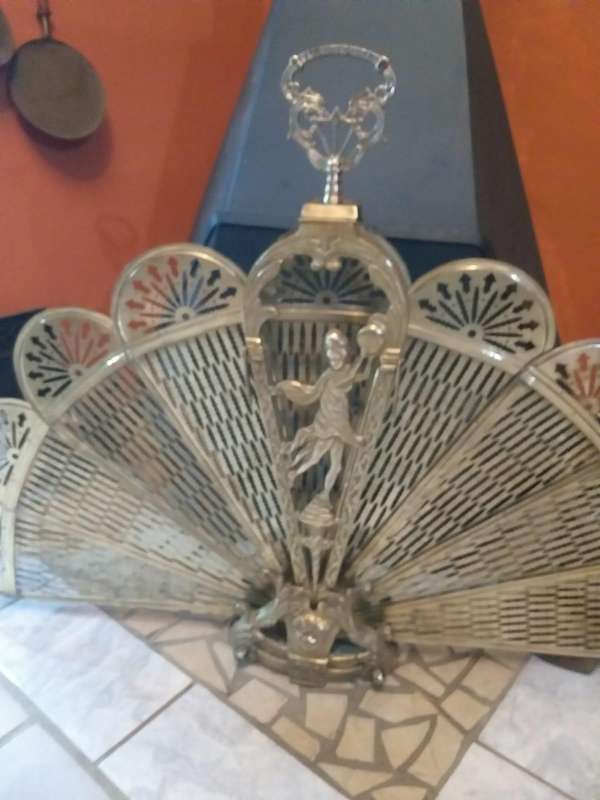 1920 Victorian Solid Brass Peacock Fireplace Grid