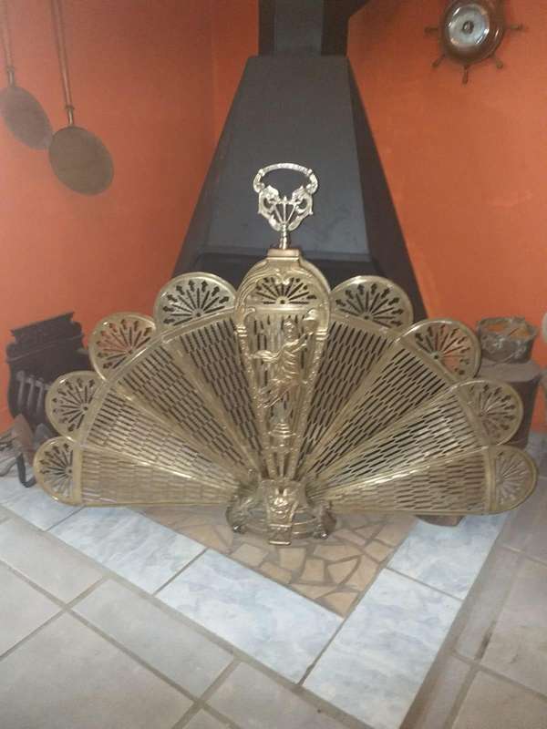 1920 Victorian Solid Brass Peacock Fireplace Grid