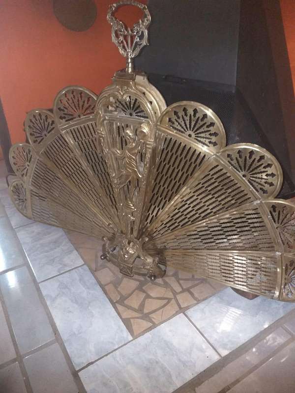 1920 Victorian Solid Brass Peacock Fireplace Grid