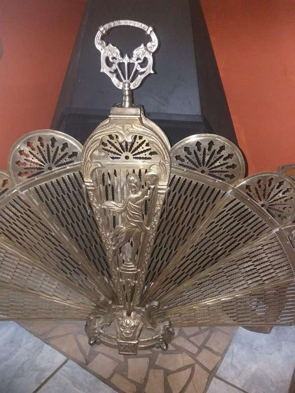 1920 Victorian Solid Brass Peacock Fireplace Grid