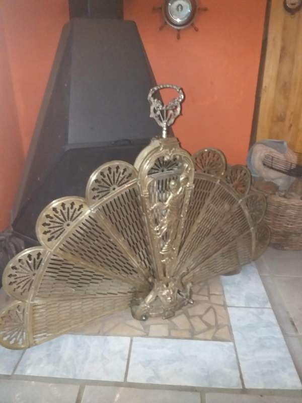 1920 Victorian Solid Brass Peacock Fireplace Grid