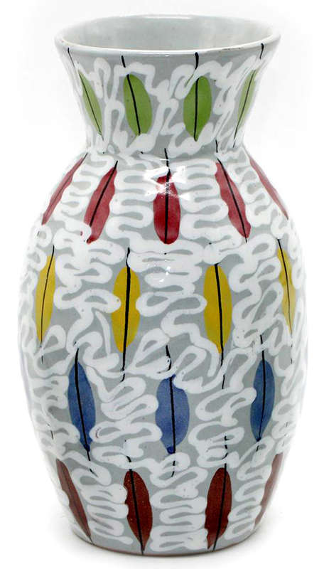 Vintage BITOSSI VASE with PIUME Decor by ALDO LONDI Italian Ceramics Pottery Fat Lava Era