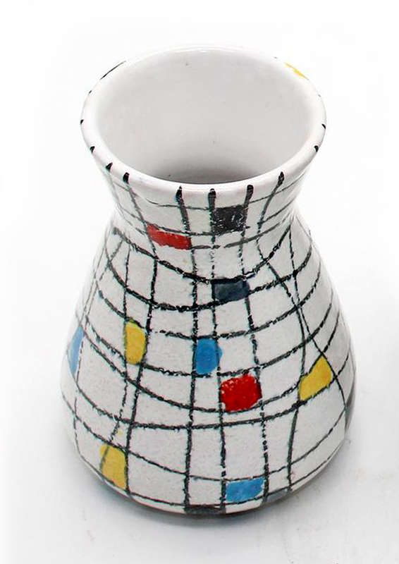 A gem! Vintage BITOSSI VASE with Mondriaan Decor by ALDO LONDI Italian Ceramics Pottery Fat Lava Era