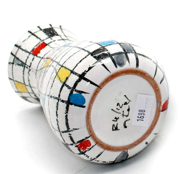A gem! Vintage BITOSSI VASE with Mondriaan Decor by ALDO LONDI Italian Ceramics Pottery Fat Lava Era