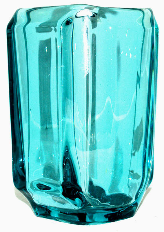 ICONIC DESIGN : RECTANGULAR AQUAMARINE VASE DESIGNED BY LADENA VIZNEROVA IN 1968 FOR RUDOLFOVA GLASS