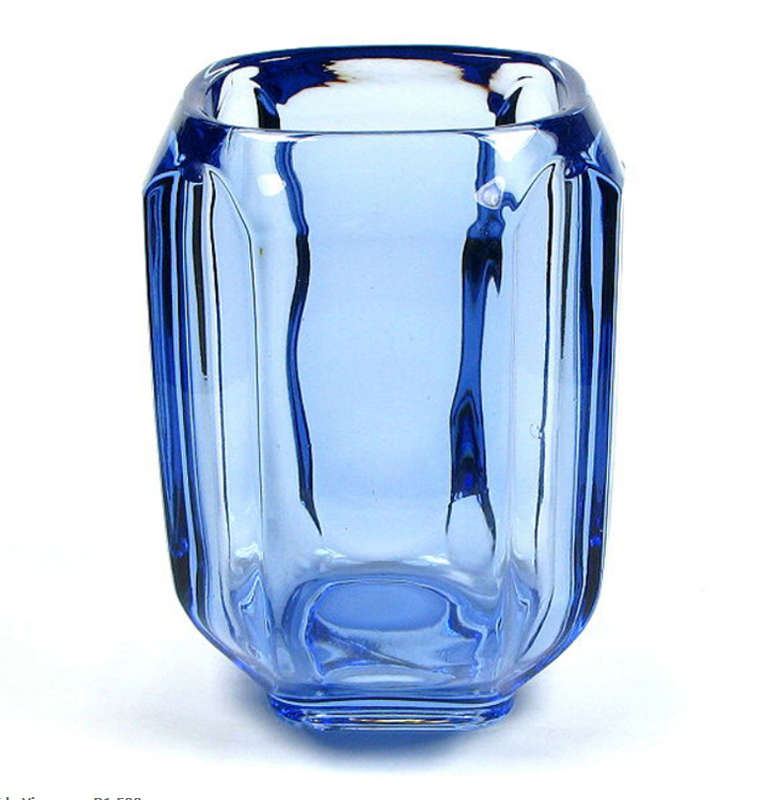AN ICONIC DESIGN : RECTANGULAR BLUE VASE, DESIGNED BY LADENA VIZNEROVA IN 1968 FOR RUDOLFOVA GLASS