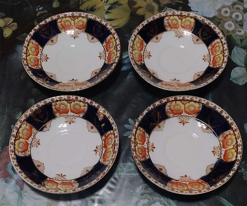4 Saucers - Royal Vale - RVA3701 Pattern - Cobalt Panels with Rust Flowers