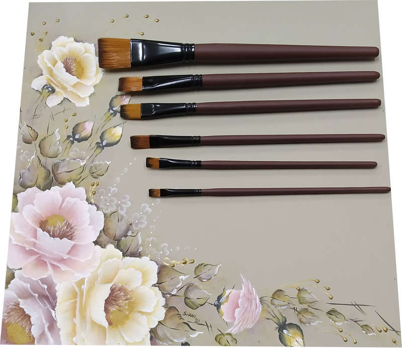Set of 6 Various Sized Flat Nylon Brushes