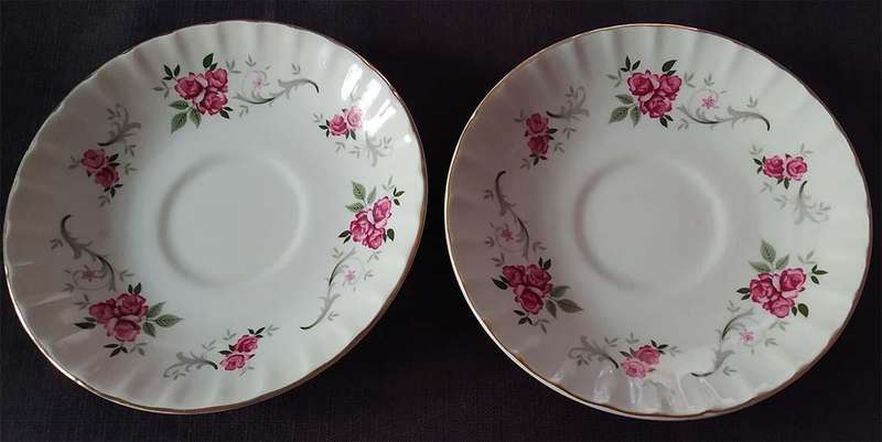 Pair of Vintage Royal Bouquet Ridgway Saucers - White Mist