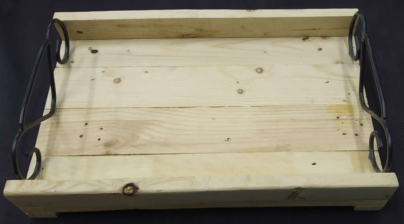 Large Raw Pallet Wood Tray with Metal Handles