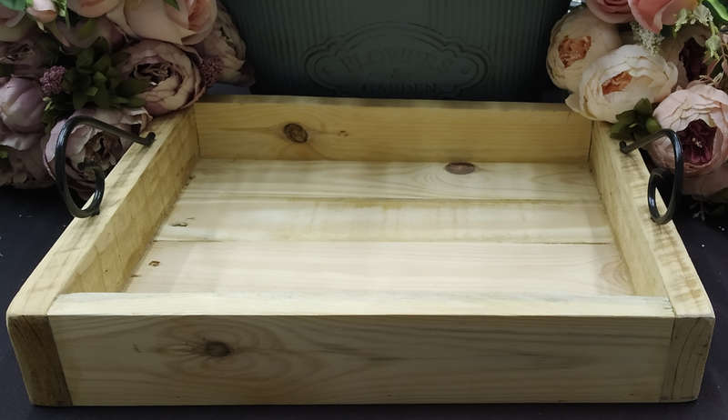 Large Raw Pallet Wood Rustic Tray with metal Handles