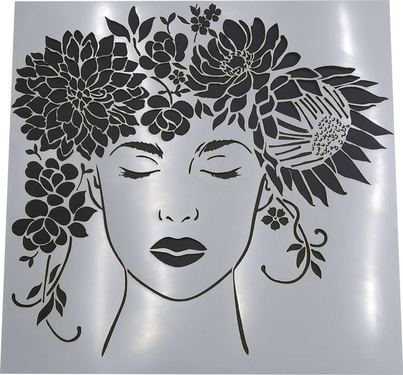 Stencil - Succulents & Protea Lady - 60x60cm