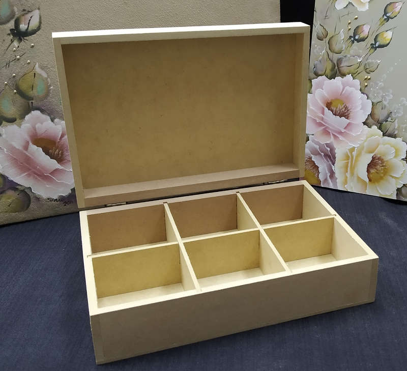 Raw MDF Small Tea Box with Metal Hinges - 6 Division