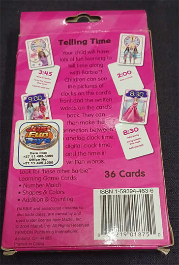 Barbie Telling Time Learning Game Cards