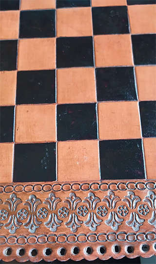 Vintage Handmade & Tooled Solid Leather Chess Board