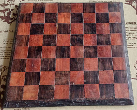 Vintage Handmade Wooden Chess Board with Carved Sides