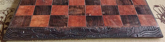 Vintage Handmade Wooden Chess Board with Carved Sides