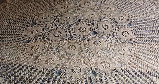 Vintage Hand Crocheted Round Cream Tablecloth - Size 1.9m Diameter