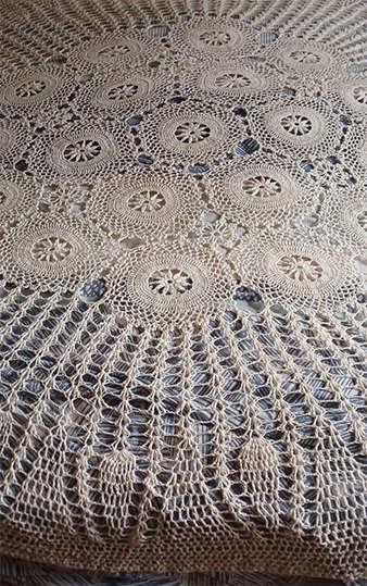 Vintage Hand Crocheted Round Cream Tablecloth - Size 1.9m Diameter
