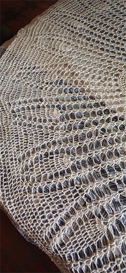 Vintage Hand Crocheted Round Cream Tablecloth - Size 1.9m Diameter