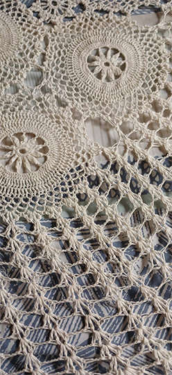 Vintage Hand Crocheted Round Cream Tablecloth - Size 1.9m Diameter