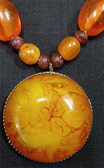 Chunky Orange Beads & Round Pendent Necklace