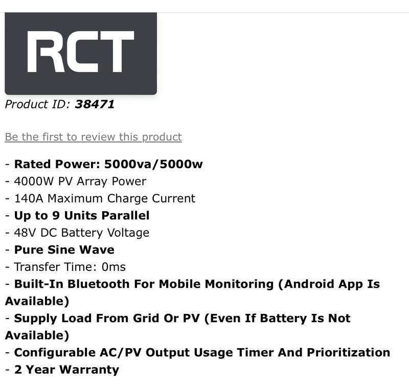 RCT 5000w 48v SOLAR INVERTER