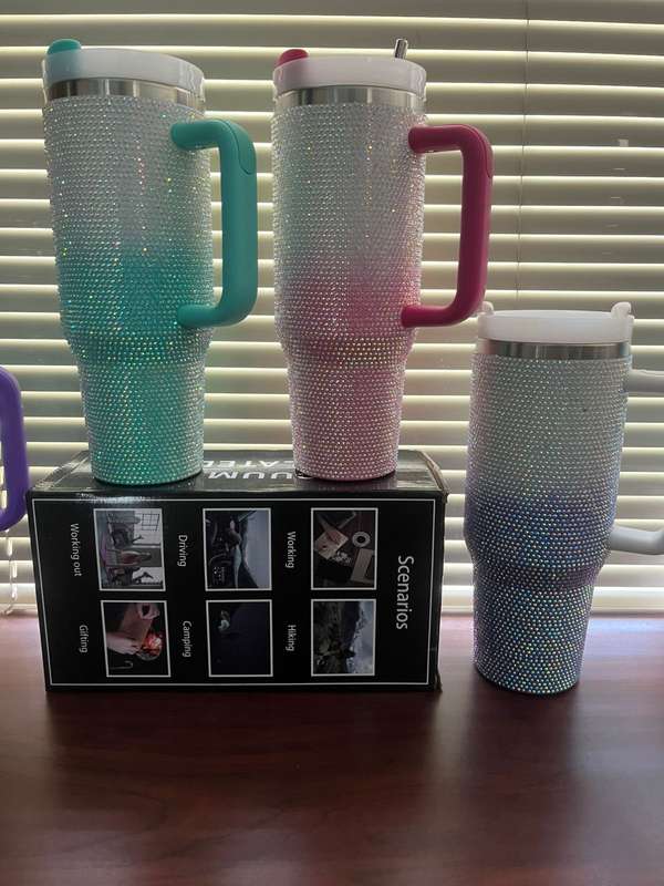 1.2L Tumbler with Handle, Straw & Lid, Diamante design