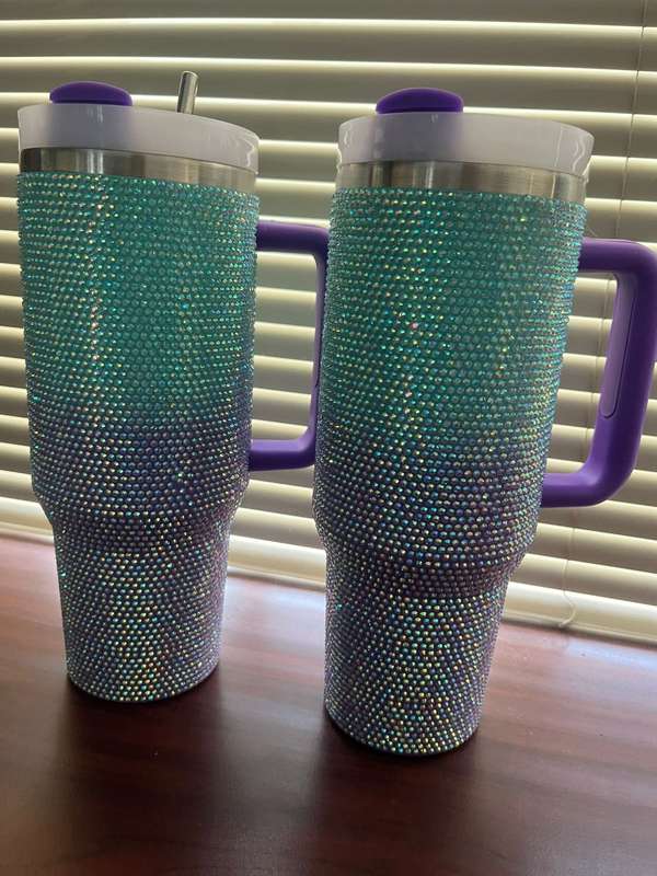 1.2L Tumbler with Handle, Straw & Lid, Diamante design