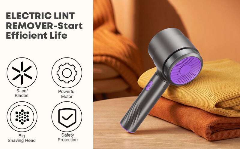 Rechargeable Lint Remover for Clothing Sweater Fabric Shaver - 6 Blades