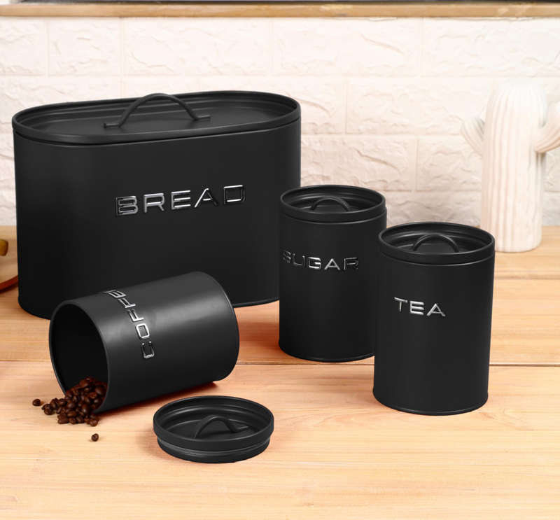 STYLISH 4PC MATT BLACK BREADBIN & CANNISTER SET **** JUST ARRIVED****