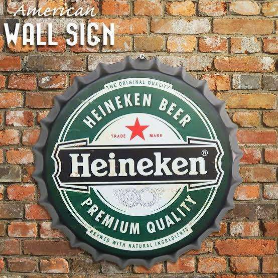 Heineken Beer Metal Wall Sign  Vintage Bar Decor
