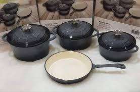 Authentic 7 Piece Cast Iron Dutch Oven Cookware Pot Set - Grey Ombre