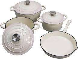 7 Piece Authentic Cast Iron Dutch Oven Cookware Pot Set - CREAM
