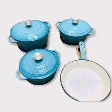 7 Piece Authentic Cast Iron Dutch Oven Cookware Pot Set - Light Blue