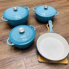 7 Piece Authentic Cast Iron Dutch Oven Cookware Pot Set - Light Blue