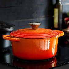 Authentic 7 Piece Cast Iron Dutch Oven Cookware Pot Set  - Orange ombre