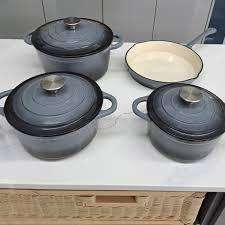 Authentic 7 Piece Cast Iron Dutch Oven Cookware Pot Set - Grey Ombre