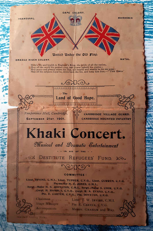 Boer War Ephemera Khaki Concert Destitute Refugees Fund Program 1901