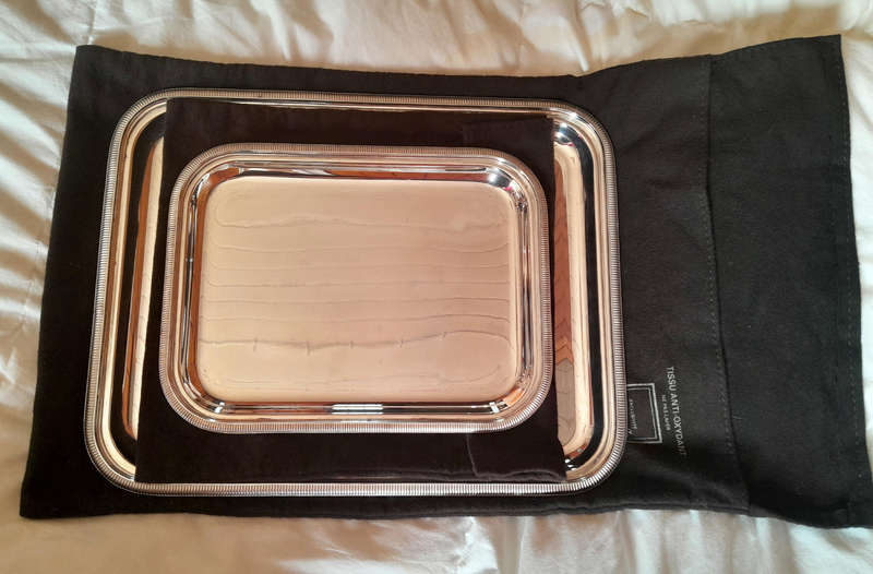 Christofle France - Vintage Pair of Silver Plate Trays in Original Anti Tarnish Bags