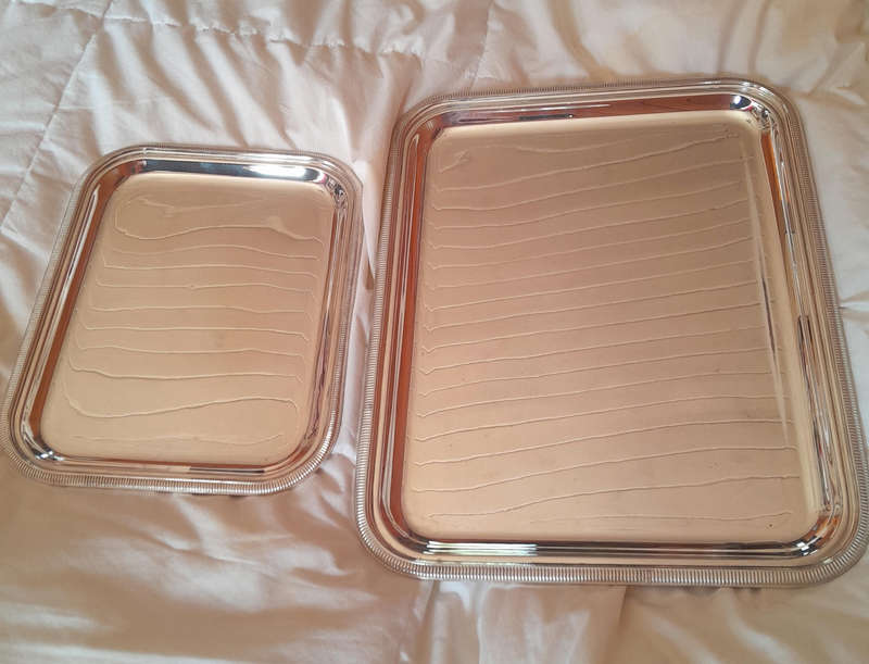 Christofle France - Vintage Pair of Silver Plate Trays in Original Anti Tarnish Bags