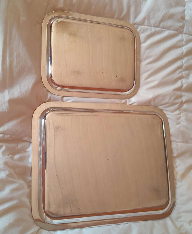 Christofle France - Vintage Pair of Silver Plate Trays in Original Anti Tarnish Bags