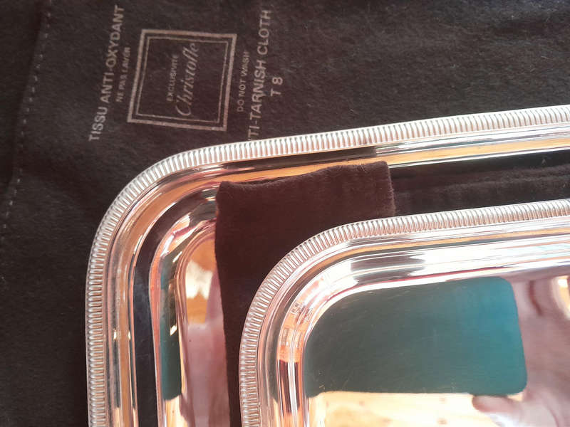 Christofle France - Vintage Pair of Silver Plate Trays in Original Anti Tarnish Bags