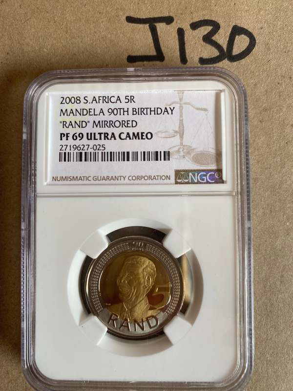 RARE AND NOT SEEN 2008 NELSON MANDELA BIRTHDAY PROOF R5 - MIRRORED - PF 69 ULTRA CAMEO