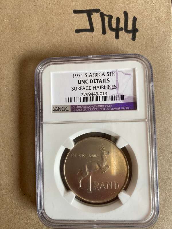 1971 South Africa Silver R1 - NGC Graded - UNC Detail - Service Hairlines