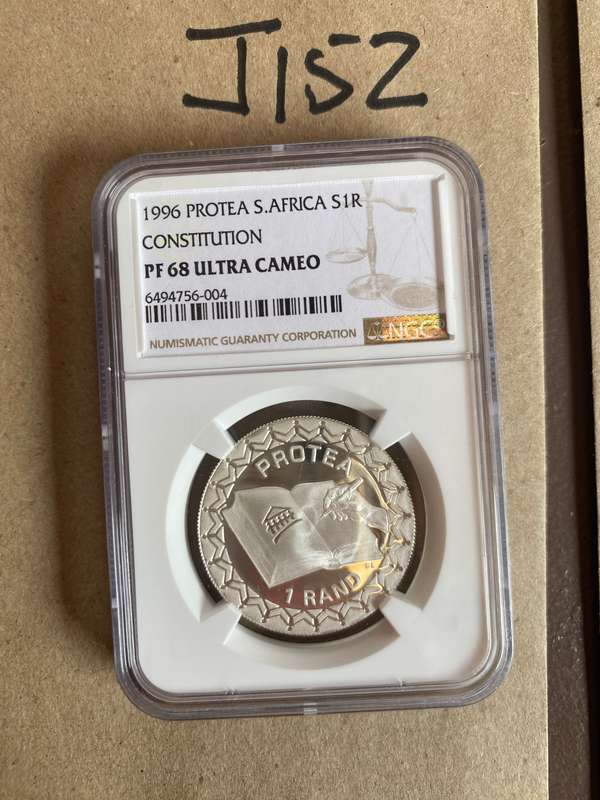 RARE and SELDOM seen - 1996 South Africa Silver R1 - Protea - GRADED PF68UC - Constitution